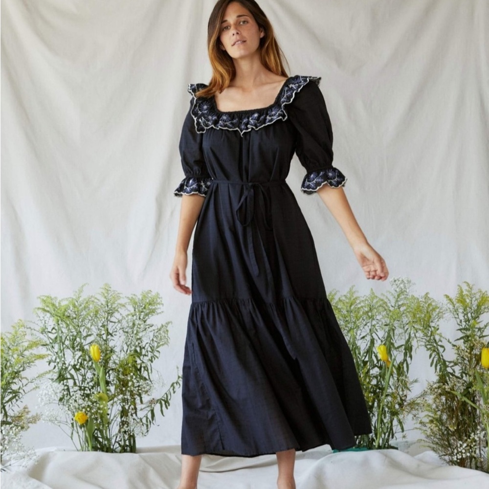 Christy Dawn Black Dress with Blue Floral Accents